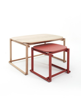 实木子母桌-红色