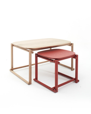 实木子母桌-红色