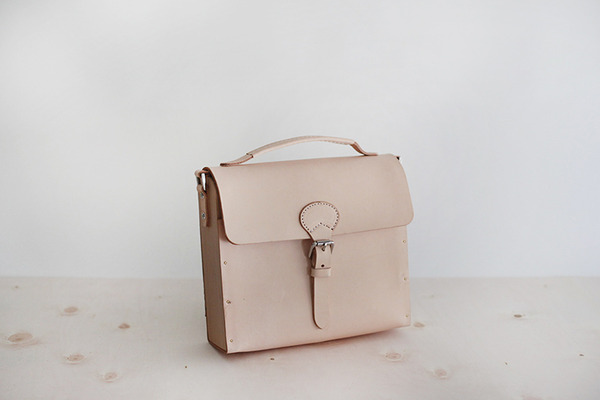 f2studio实木植鞣手拎包横款正方单肩斜挎真皮牛皮手工女包手提包