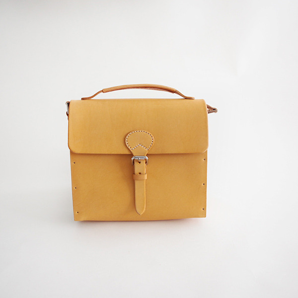 f2studio实木植鞣手拎包横款正方单肩斜挎真皮牛皮手工女包