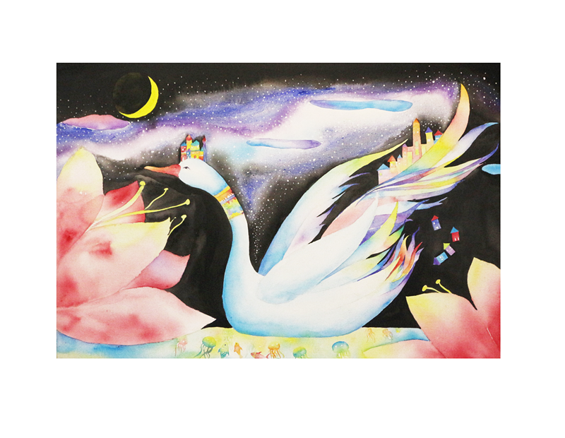 《移动城堡之天鹅湖》50x70