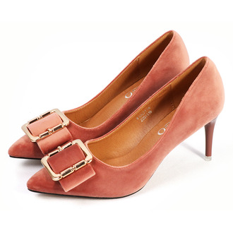 步步高新款金丝绒细跟蝴蝶结新款尖头浅口春季高跟韩版女单鞋W10277