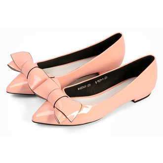 春夏新款甜美蝴蝶结单鞋漆皮尖头平底鞋W40356