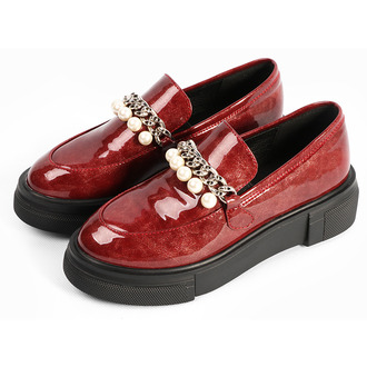 春夏新款镜面PU深口鞋英伦风平跟厚底女鞋时尚松糕底单鞋W10097