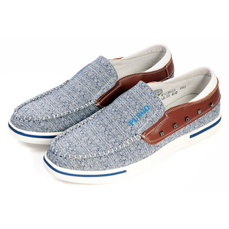 春夏季新品 套脚牛皮革织物休闲鞋男M10085