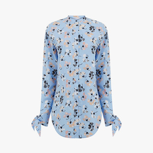 日系简约春装衬衫女直筒插肩袖立领花纹衬衫