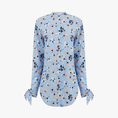 日系简约春装衬衫女直筒插肩袖立领花纹衬衫