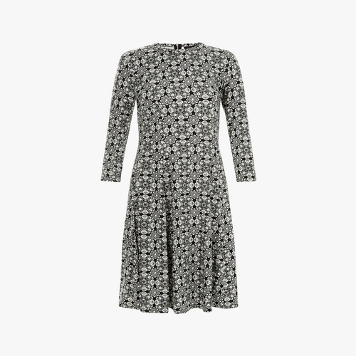 纹理印花中长款黑色几何纹理无袖连衣裙