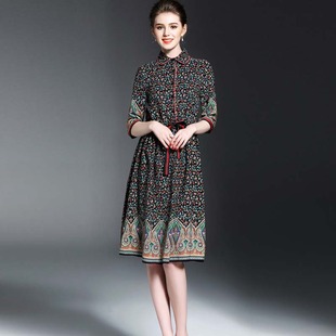 日系简约春装衬衫女直筒插肩袖立领花纹衬衫