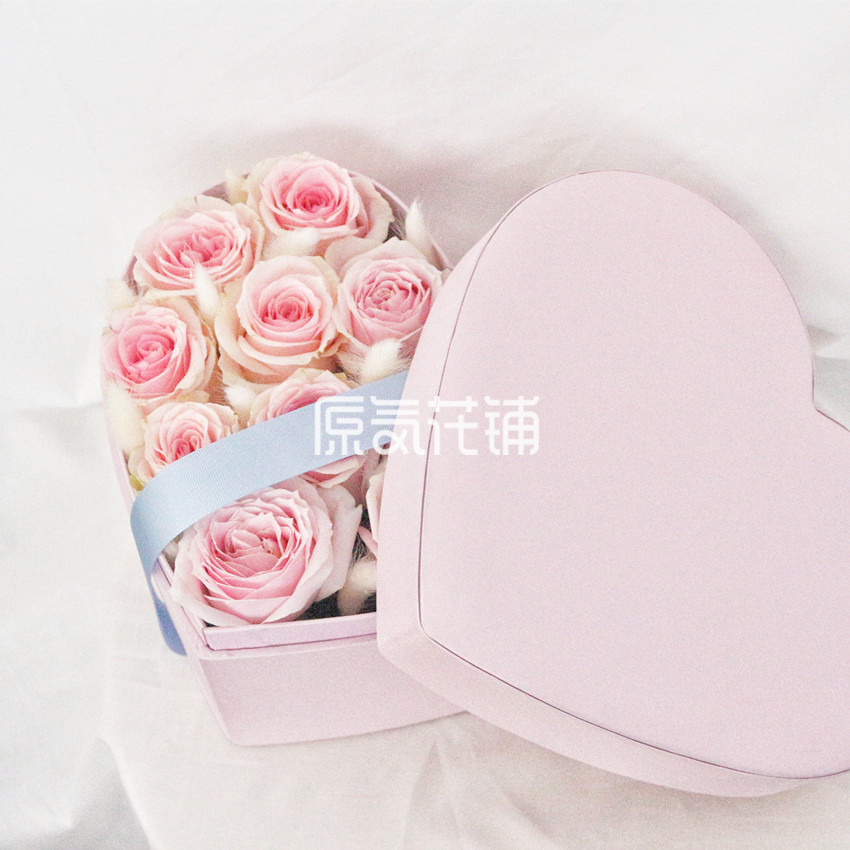 原气花铺-花店-上海-北京进口粉玫瑰心形花盒-3