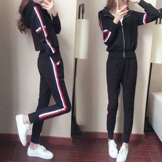 运动套装春秋季新款女装时尚长袖修身卫衣休闲服跑步两件套潮