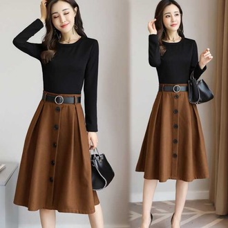 秋装新款女连衣裙长袖韩版时尚修身时髦假两件套装裙子春秋款