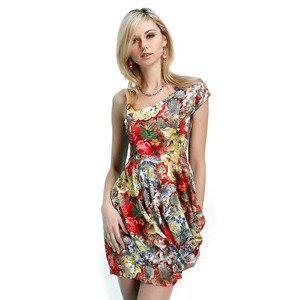 欧美繁花单肩包臀连衣裙M112