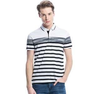 2017新款纯棉条纹T恤男式短袖青年体恤衫欧美圆领修身男装上衣潮夏季白色衣服