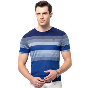 新品短袖条纹时尚休闲中年修身圆领商务体恤衫潮男