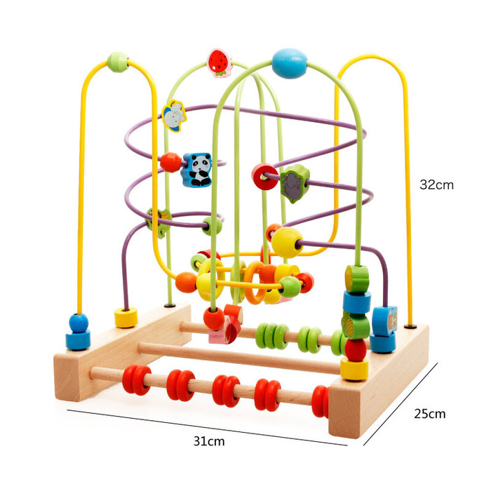 婴儿益智力木制大号绕珠 3-6岁早教珠算数学算数木质积木-3