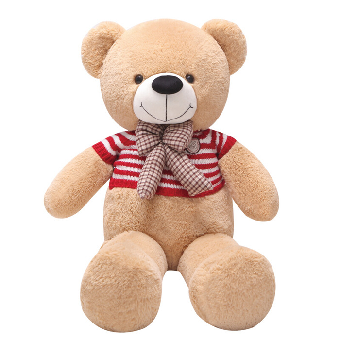 毛衣款泰迪熊毛绒玩具 抱抱熊 生日礼物 浅棕红白条纹款-2