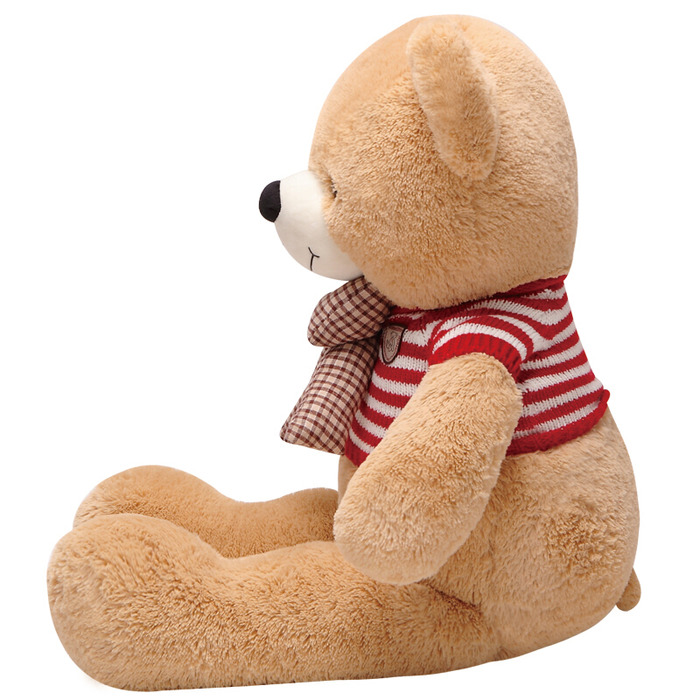 毛衣款泰迪熊毛绒玩具 抱抱熊 生日礼物 浅棕红白条纹款-3