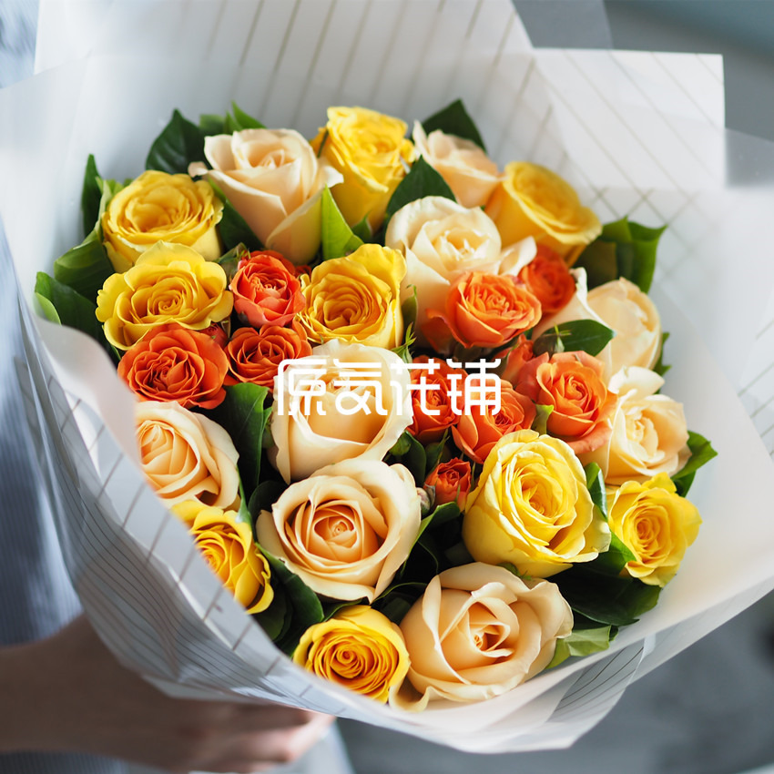 原气花铺-花店-上海-北京暖暖--暖色系混合花束-4