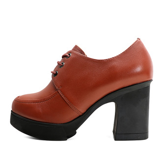 千禧步步高 女鞋 头层牛皮工作鞋女黑色高跟鞋职业尖头单鞋女粗跟真皮女鞋 W60135