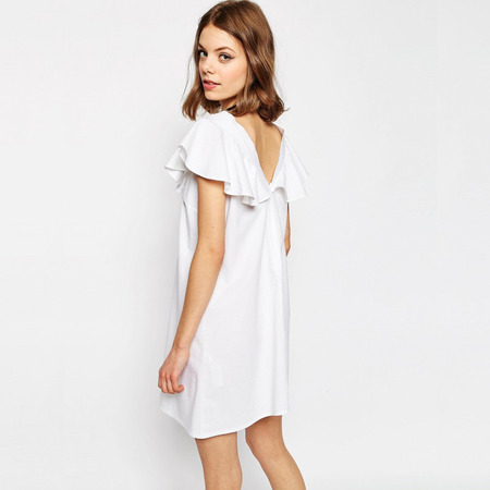 2018春夏新款女装 GAVIN短袖V领胸前蕾丝装饰连衣裙