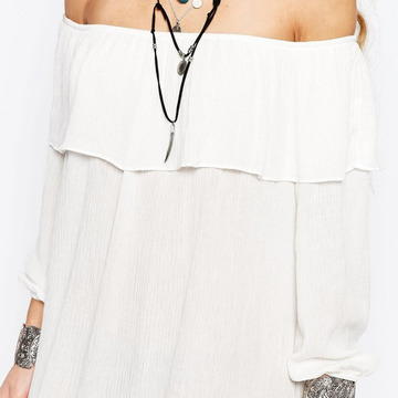 丽茜大领女宽松中长款日系慵懒一字肩连衣裙