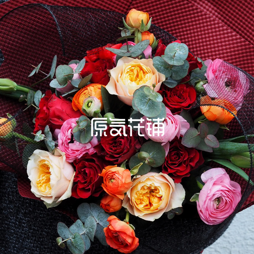 原气花铺-花店-上海-北京蜀绣--红粉多色混合花束-1