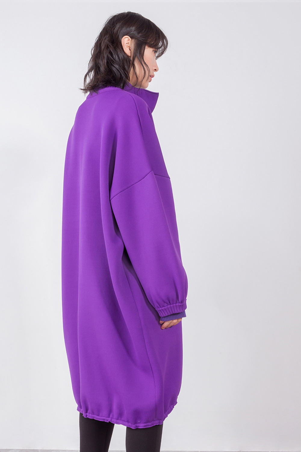 紫色半高领长外套-3