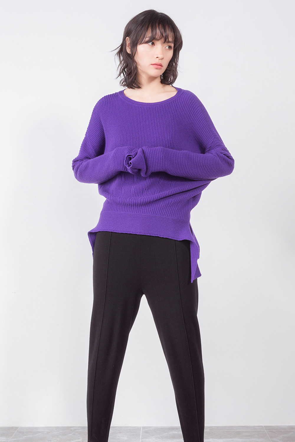 紫色圆领套头衫-3