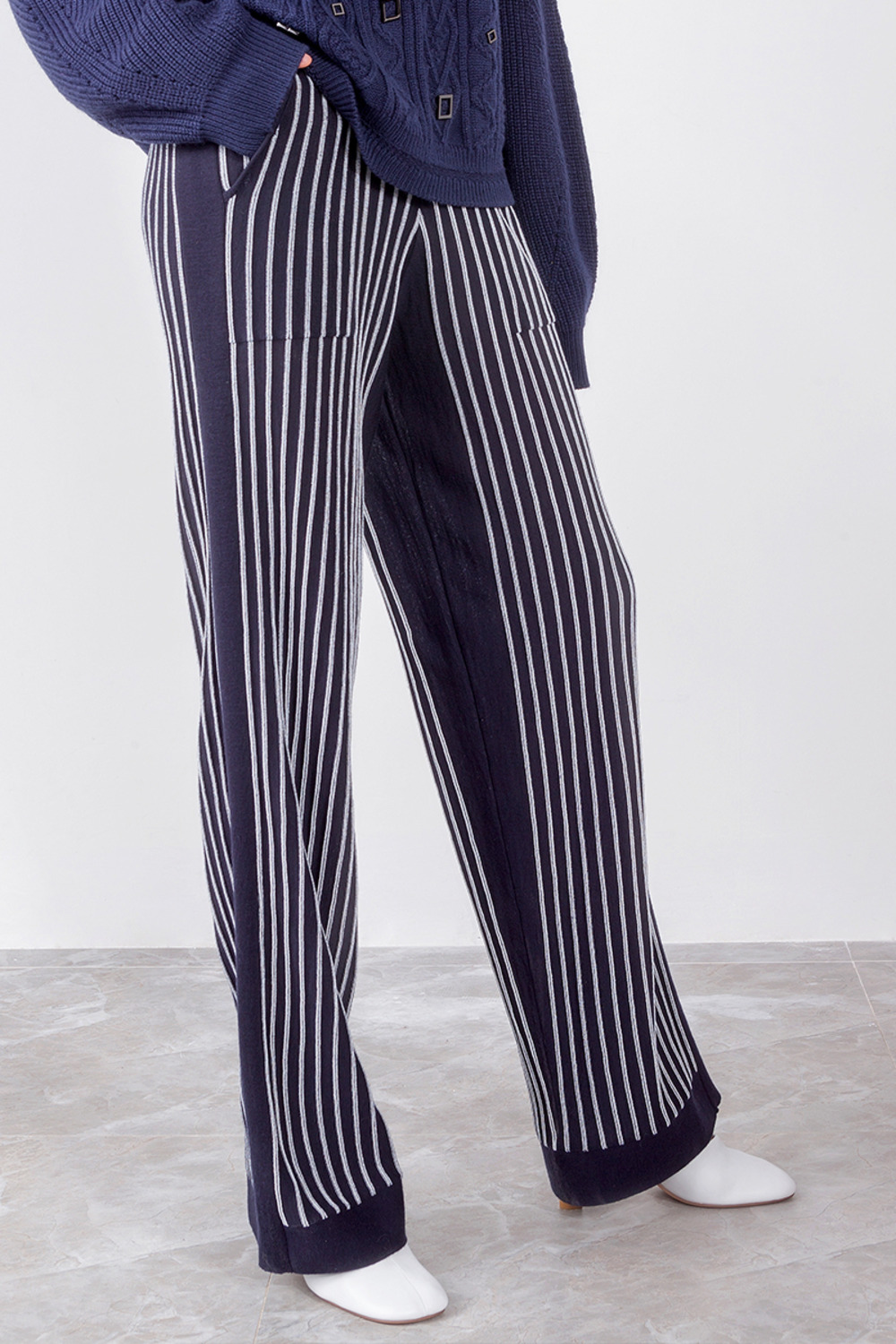 条纹针织裤