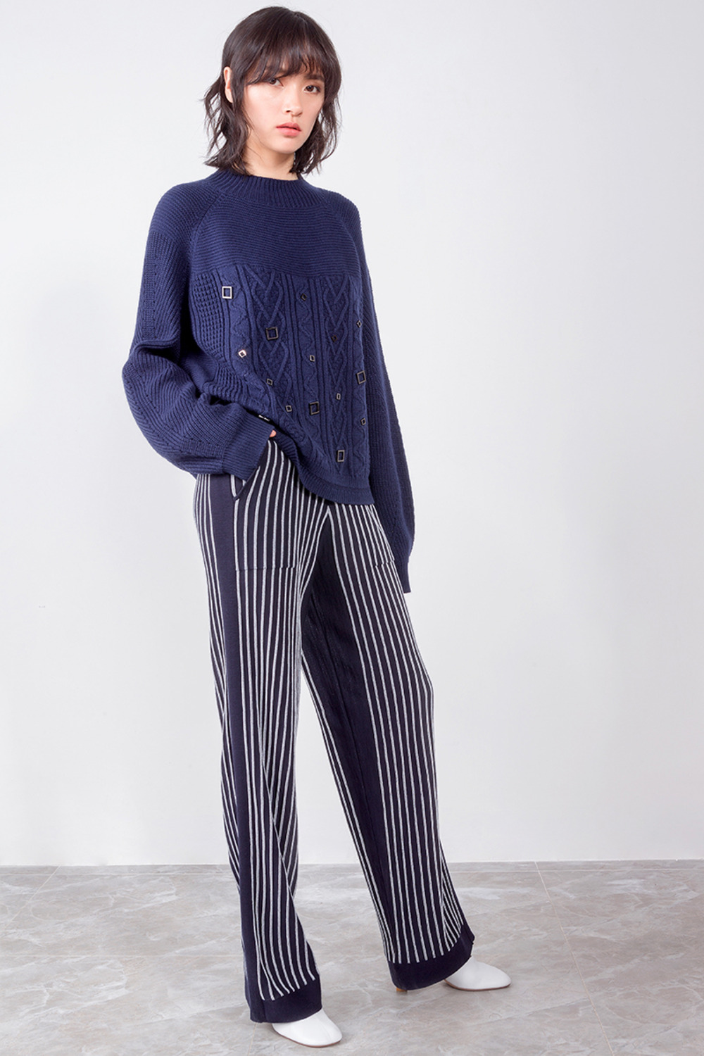 条纹针织裤-2