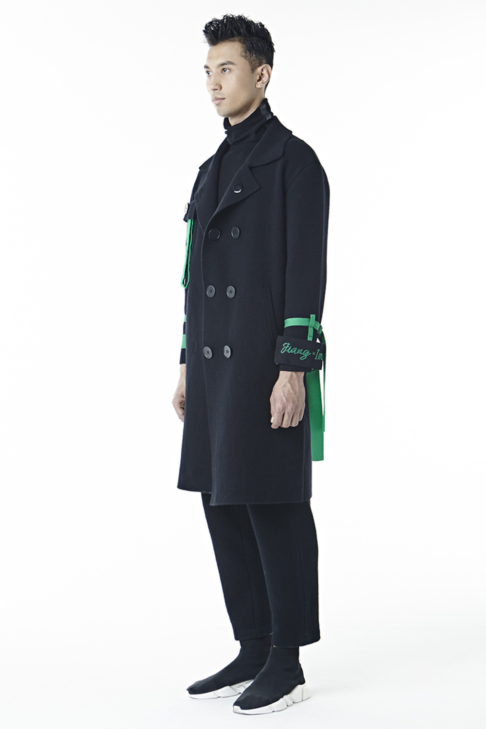 双排扣拼色大衣-8