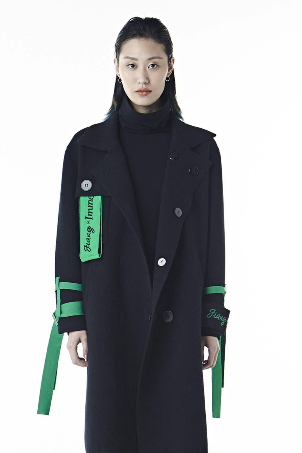 双排扣拼色大衣