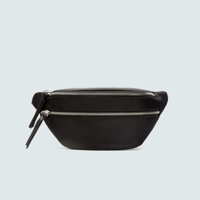 口袋饰皮革购物包