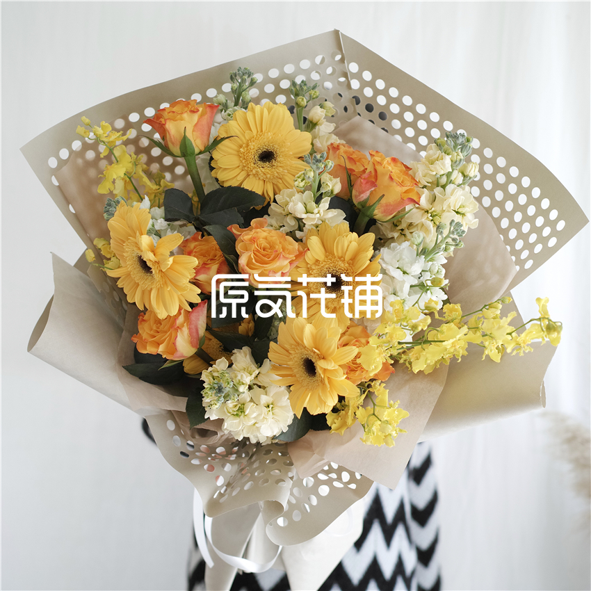 原气花铺-花店-上海-北京Sunshine--黄金海岸玫瑰紫罗兰花束-2