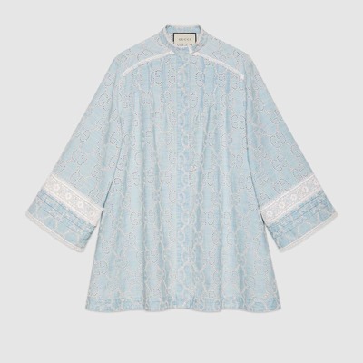 GG 刺绣蕾丝牛仔连衣裙