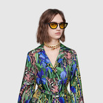 GG 刺绣蕾丝牛仔连衣裙