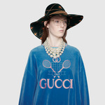 GG 刺绣蕾丝牛仔连衣裙