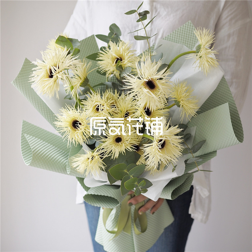 原气花铺-花店-上海-北京微风--淡黄色拉丝弗朗花束-1