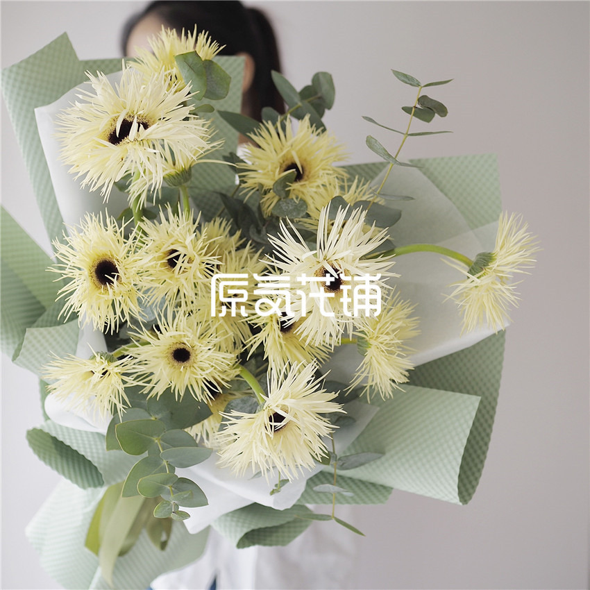 原气花铺-花店-上海-北京微风--淡黄色拉丝弗朗花束-2