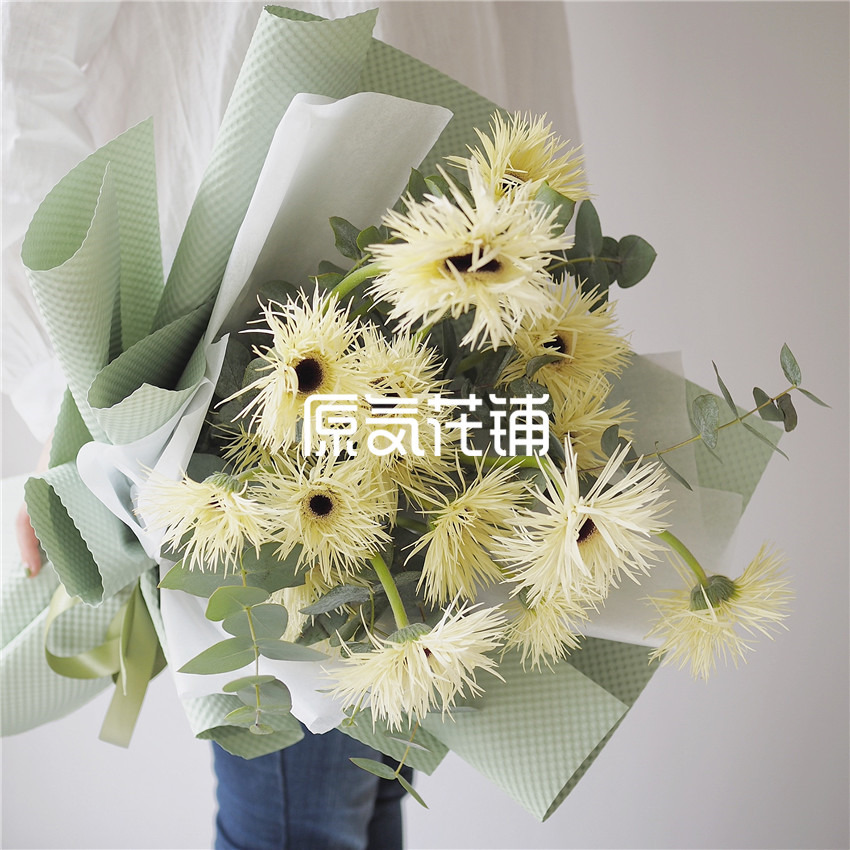 原气花铺-花店-上海-北京微风--淡黄色拉丝弗朗花束-4