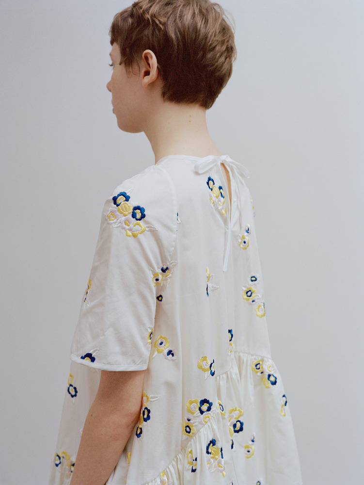 和服式短袖同系配色真丝连衣裙