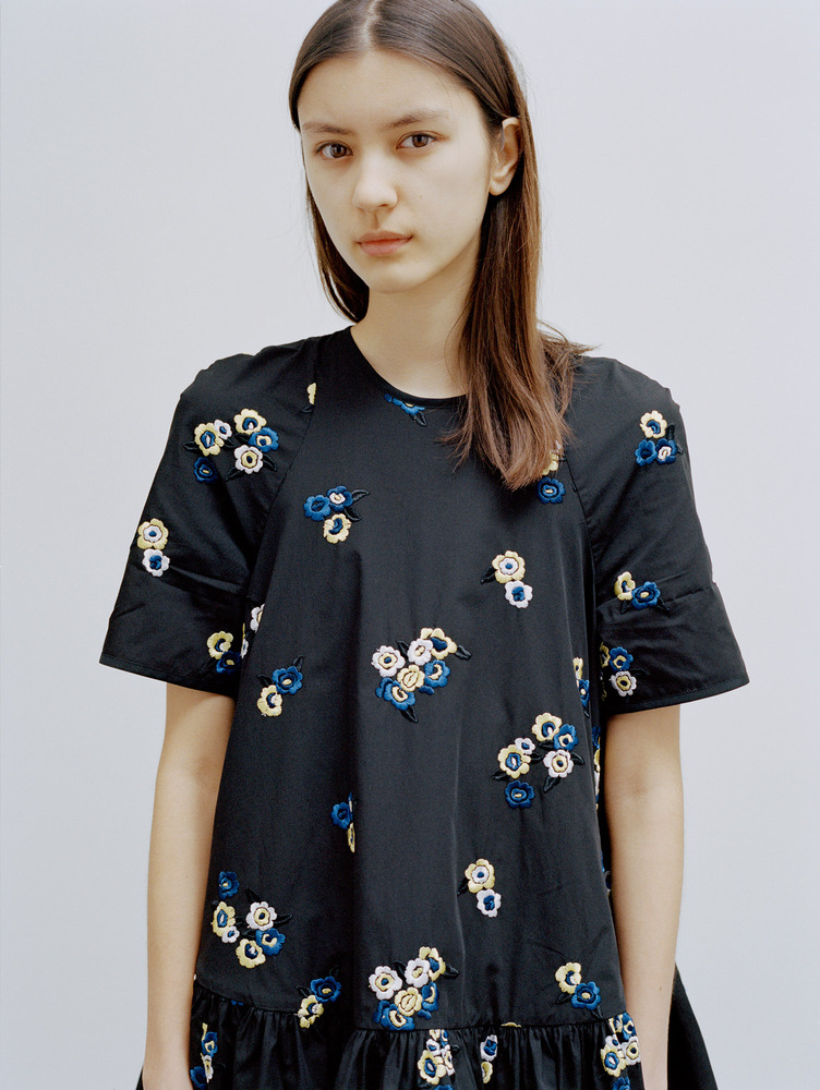 和服式短袖同系配色真丝连衣裙