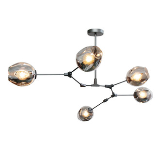PENDANT LAMP LAURENZO 5 LIGHTS GREY + FUME COLORED GLASS
