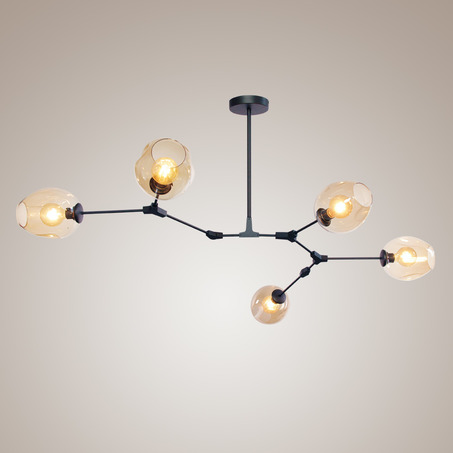PENDANT LAMP LAURENZO 5 LIGHTS GREY + AMBER COLORED GLASS-1