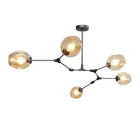 PENDANT LAMP LAURENZO 5 LIGHTS GREY + AMBER COLORED GLASS-4