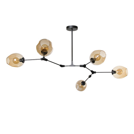 PENDANT LAMP LAURENZO 5 LIGHTS GREY + AMBER COLORED GLASS-2