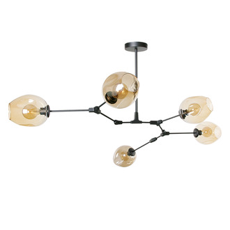 PENDANT LAMP LAURENZO 5 LIGHTS GREY + AMBER COLORED GLASS