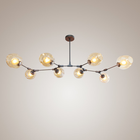 PENDANT LAMP LAURENZO 8 LIGHTS BLACK + GOLD + AMBER COLORED GLASS-1