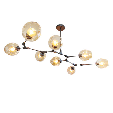 PENDANT LAMP LAURENZO 8 LIGHTS BLACK + GOLD + AMBER COLORED GLASS-2